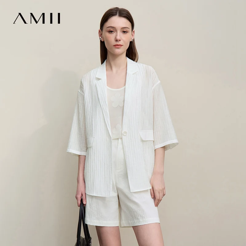 

Amii Women's Blazer 2026 Summer New Notch Lapel Single Breasted Drop Shoulder Jacket Casual Midi Length Coat For Women 12652002
