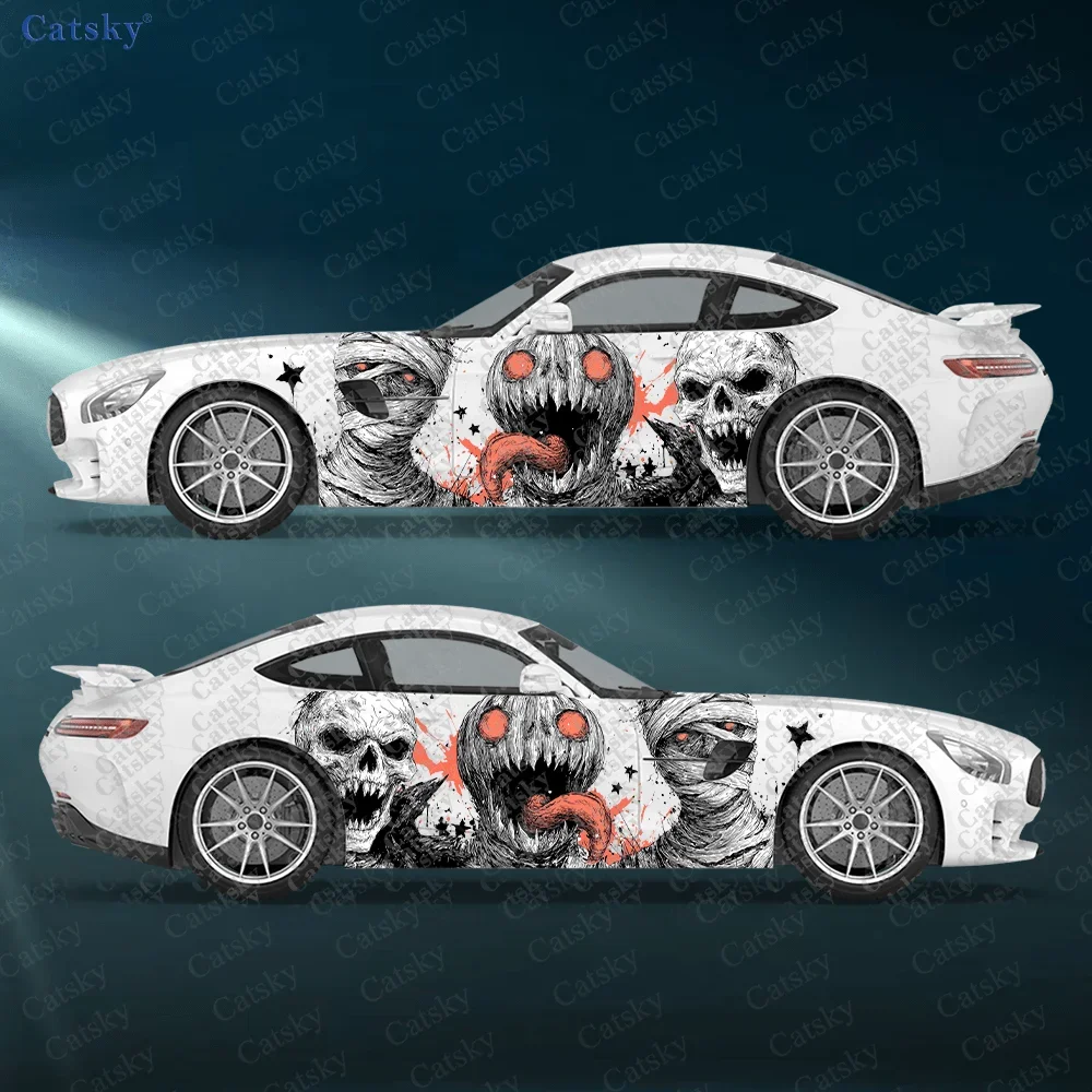 2pcs Tongue Pumpkin, Winged Skull, and Bandaged Zombie Stickers, Suitable for Cars and Trucks, Durable, Fade-Resistant, Easy to