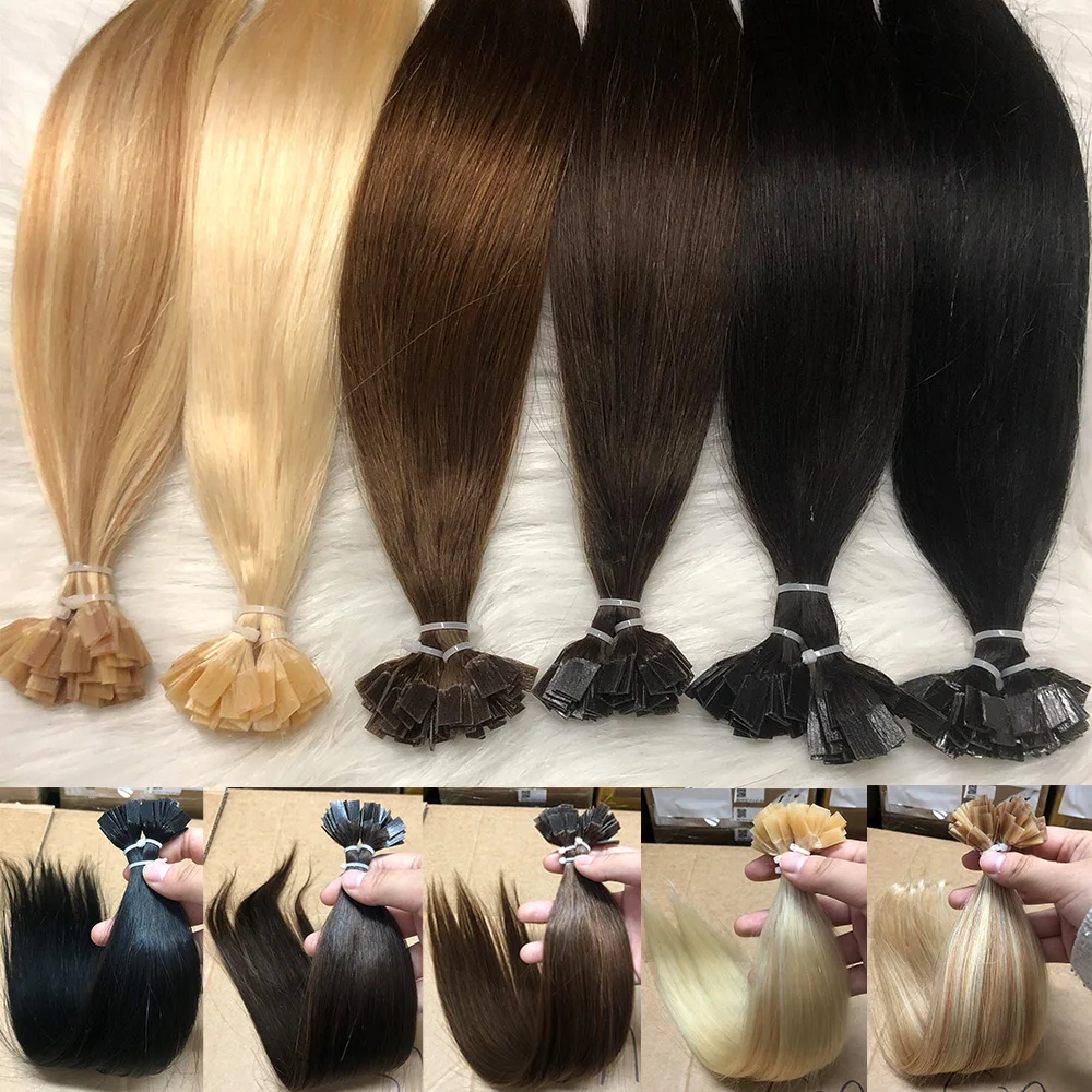 KerBrian-Extensions de cheveux à pointe plate, extension de cheveux humains, noir naturel, blond, brun, pré-collé, chaud, ktHuman, 50 pièces