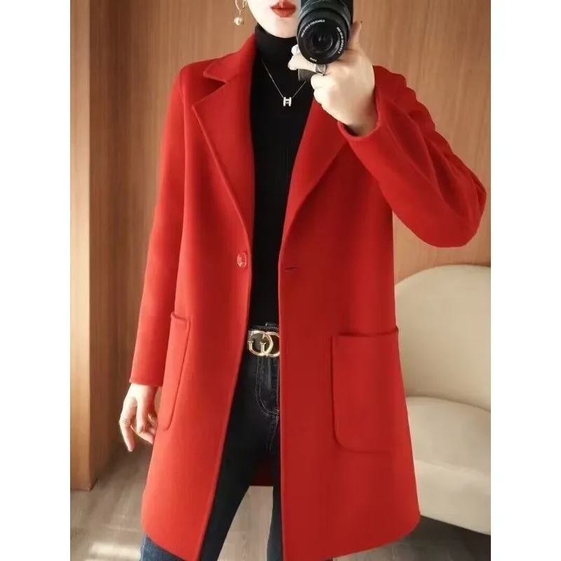 

Manteau Femme Hiver Double-sided Cashmere Women's Coat Windbreaker Thickened Pure Wool Clasp High-grade Woolen Medium Long Coat