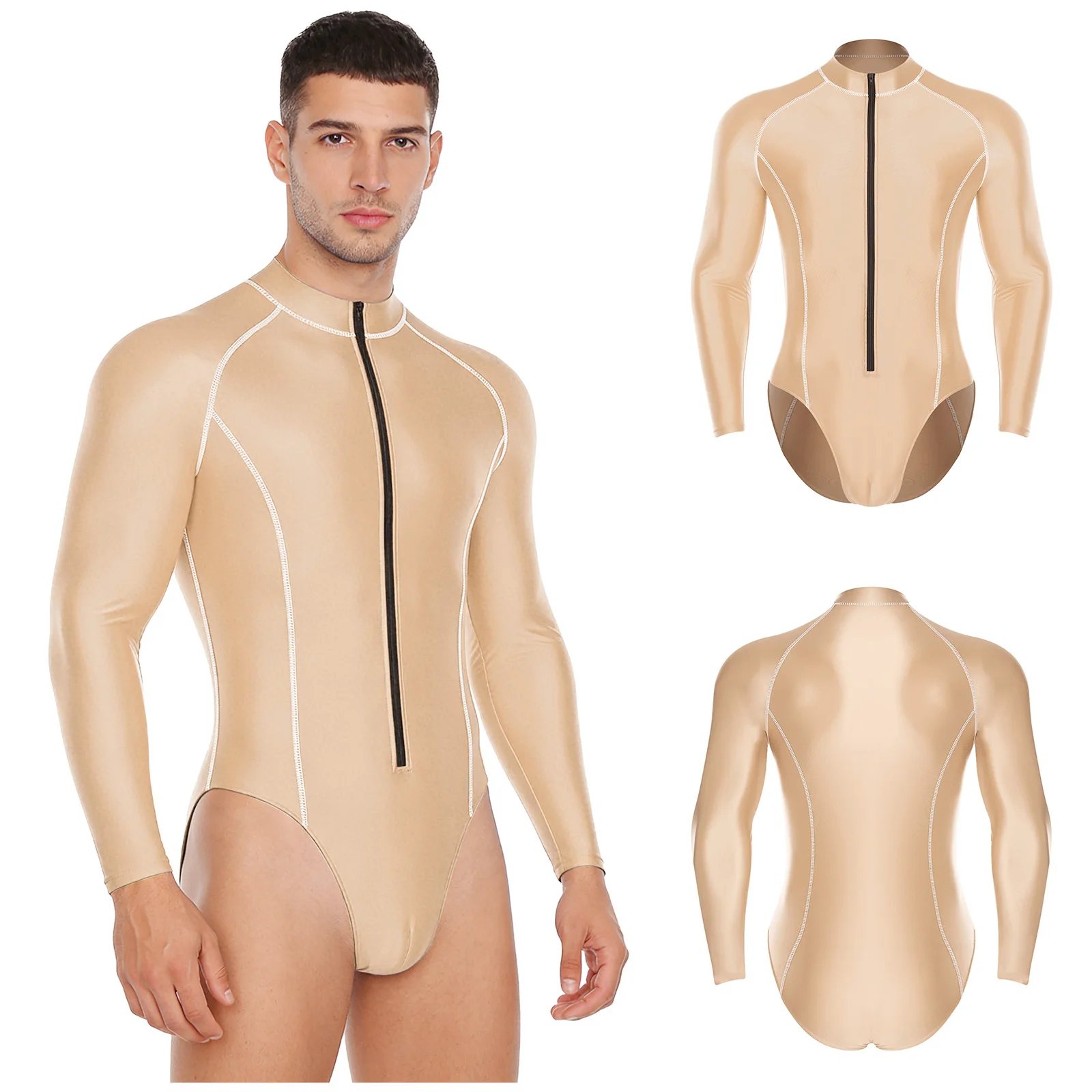 Men Daily Casual Singlet Bodybuilding Bodysuit Long Sleeve Stretchy Rash Guard Diving Swimsuit Beach Surfing Swimming Costumes