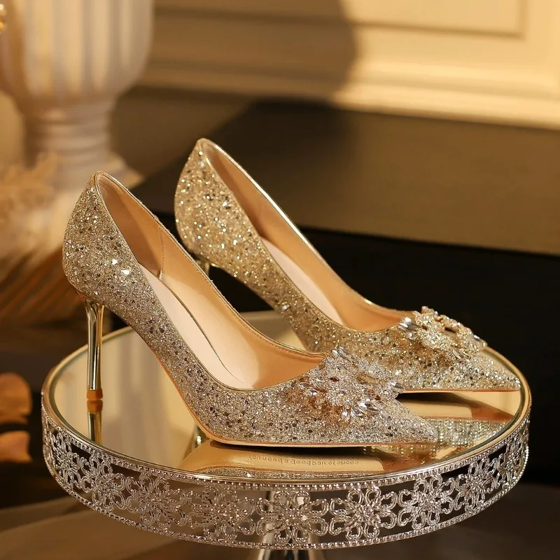

Women High Heels Designer Gold Wedding Bride Shoes for Women 2026 Fashion Luxury Brand Dress High Heel Sandals New Banquet Shoes