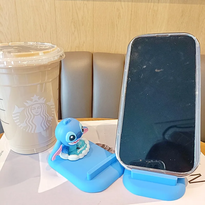 Disney Stitch Mobile Phone Holder Anime Figure Scrump Modeling Flat IPad Lazy Holder Portable Foldable Holder Car Decorations