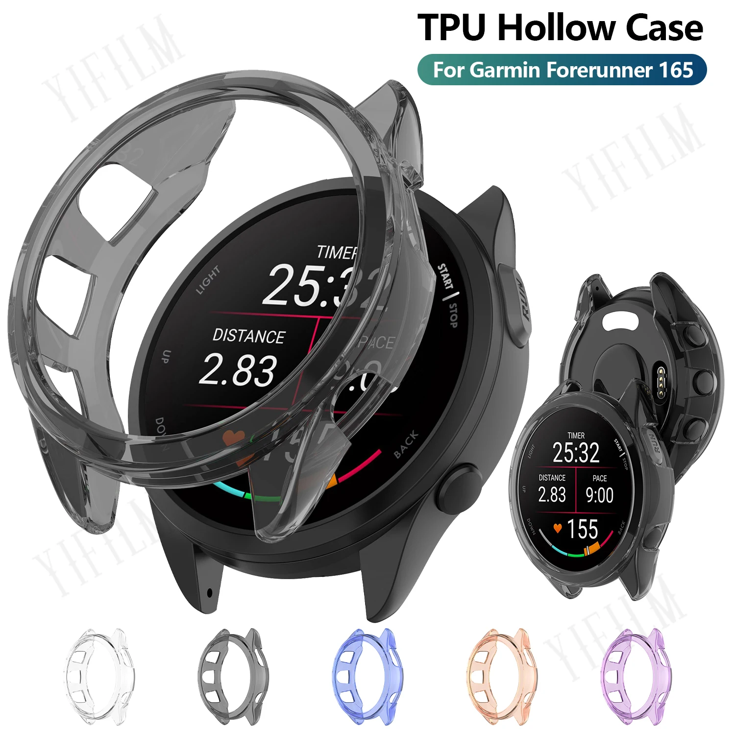 For Garmin Forerunner 165 Case TPU Hollow Protective Cover Soft Slim Shell Smartwatch Screen Protector Accessories Soft TPU Slim