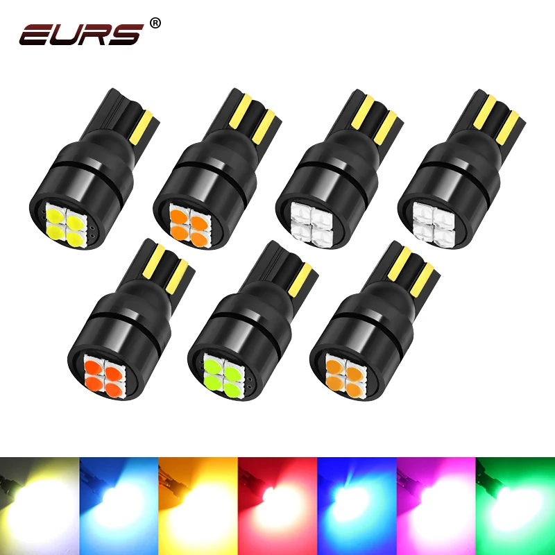 2/10pcs T10 168 192 W5W LED Car Marker Light Map License Plate Reading Lamp Wedge Bulb 3030 4smd White Red Blue Green Yellow 12V