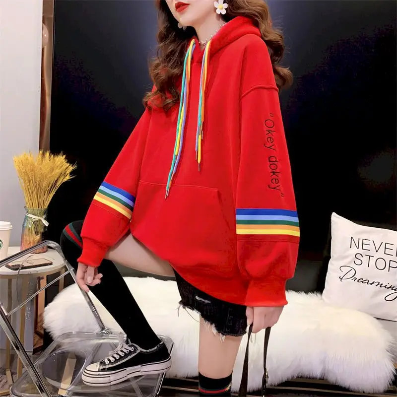 Fashion Casual Hoodies Women Autumn Winter 2024 New Plus Velvet Thicken Loose Hooded Jacket Oversized Sweatshirt Kawaii Clothes