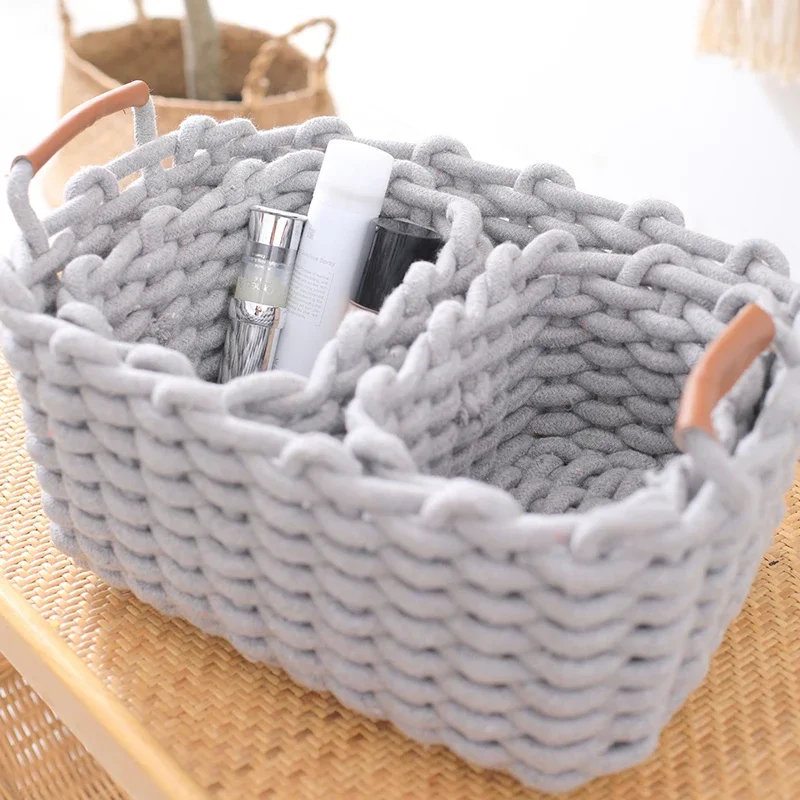 New Cotton Hand-woven Storage Basket Desktop Key Remote Control Organizer Nordic CottonRope Simple Style Sundries Storage Basket