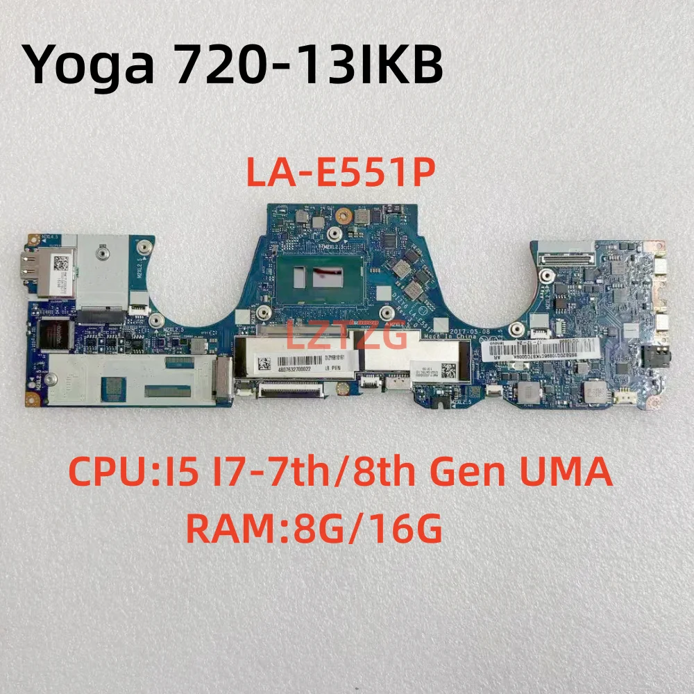 

LA-E551P для Lenovo Yoga 720-13IKB, материнская плата для ноутбука, процессор I7-8550U UMA 8 ГБ/16 ГБ 5B20Q10899, 100% протестировано, ОК
