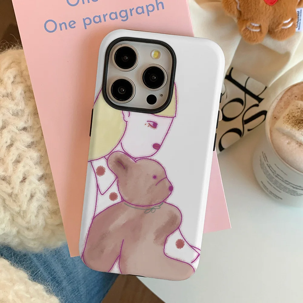 

Girl Hugging Bear Illustration Cartoon Case for IPHONE 16 15PRO MAX 14 PRO 13 PROMAX 15PLUS Case Acrylic Hard Mobile Phone Cases