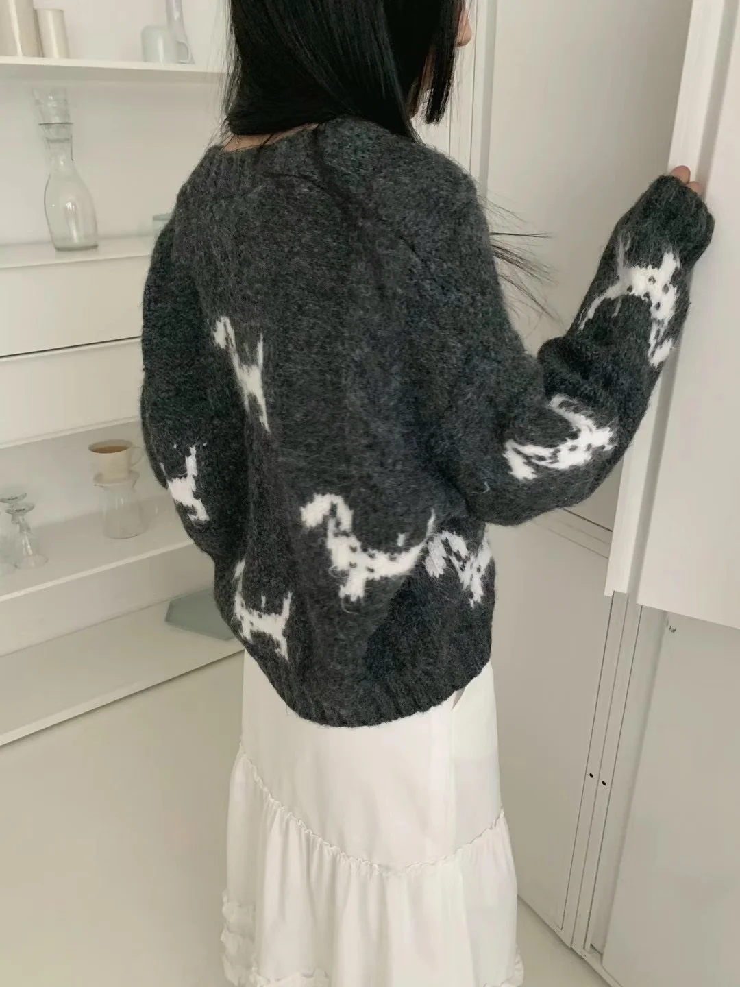 Suéter cárdigan hoado de punto con estampado de perro, estilo urbano, otoño invierno, informal, versátil y a la moda para m...