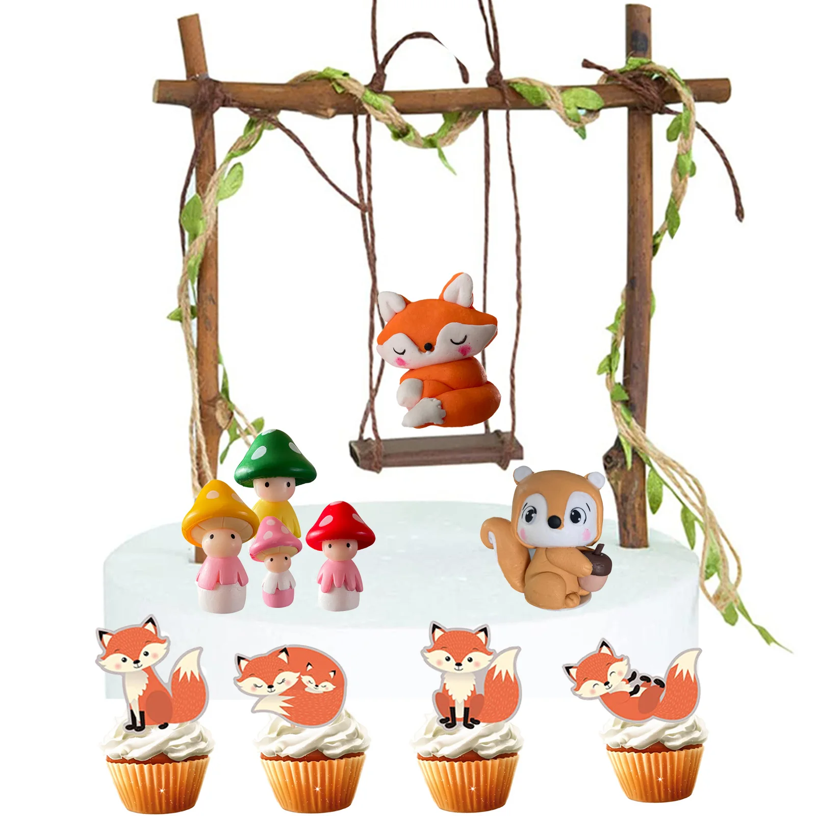 Fox Cake Topper Cupcake Forest Woodland Animals Decoration Supplies  Baby Shower Kids Birthday Party Decoration