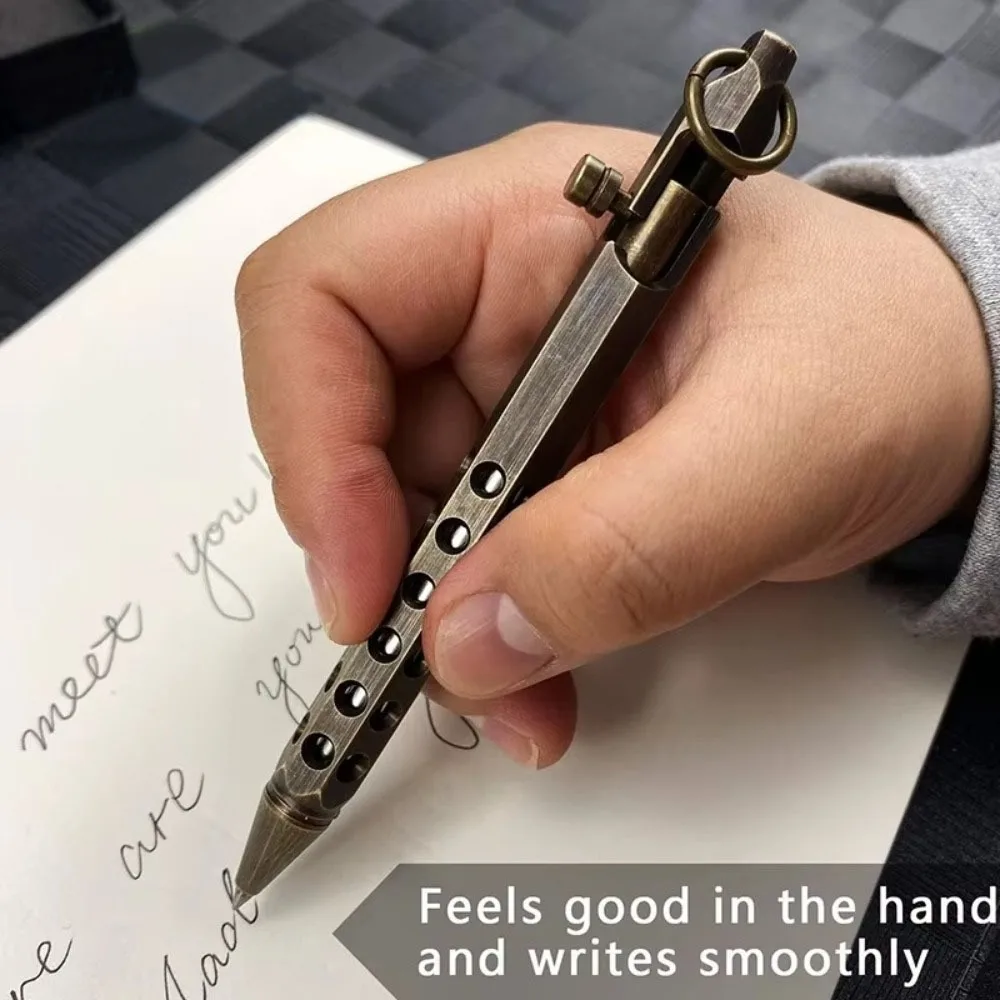 Portable Brass Pen Medium Point 1.0mm Retro Ballpoint Pen Bolt Action Smooth Writing Signature Pen - view 5