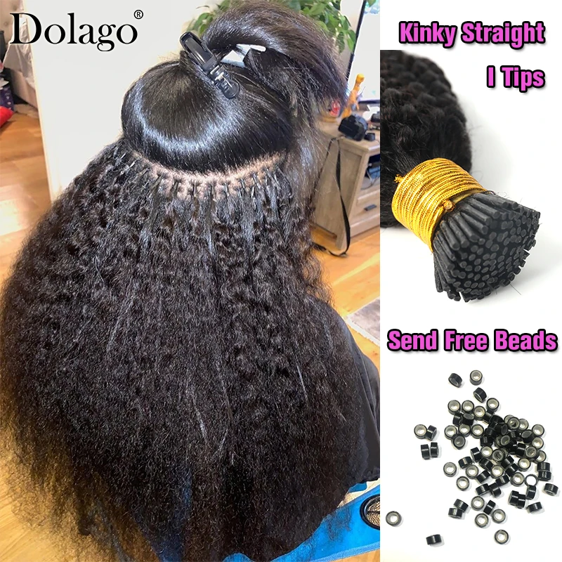 Microlinks Hair Extensions For Black Women Kinky Straight Bundles I Tips Human Hair Extensions Coarse Yaki Hair Blown Out Dolago