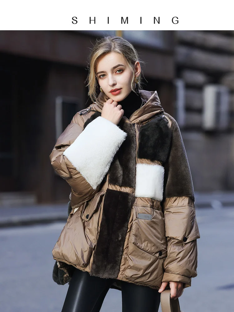 

2023 Winter New High End Fur Coat Women's Goose Down Coat Hooded Loose Relaxed Haining Fur Coat