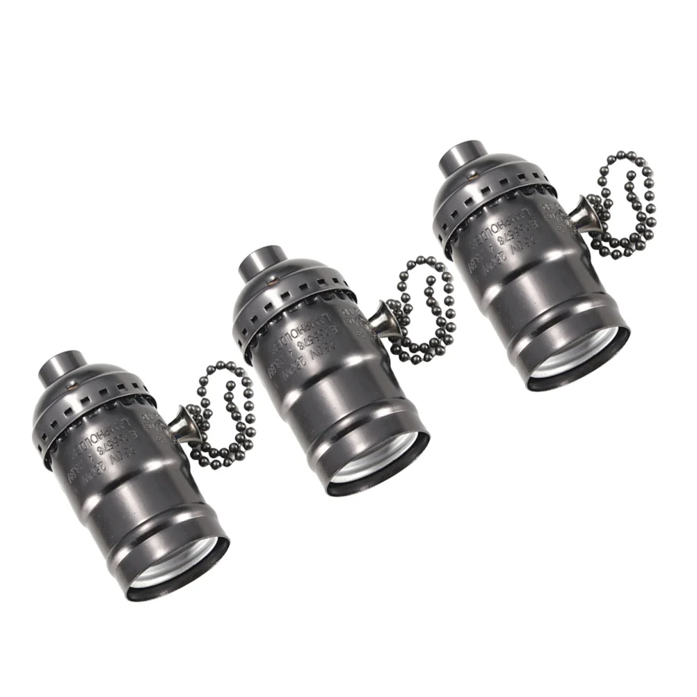 

3Pcs E26 Lamp Base Retro Aluminum Light Socket with on Off Chain for Creative Lighting DIY Fixture Upgrade Pearl Black