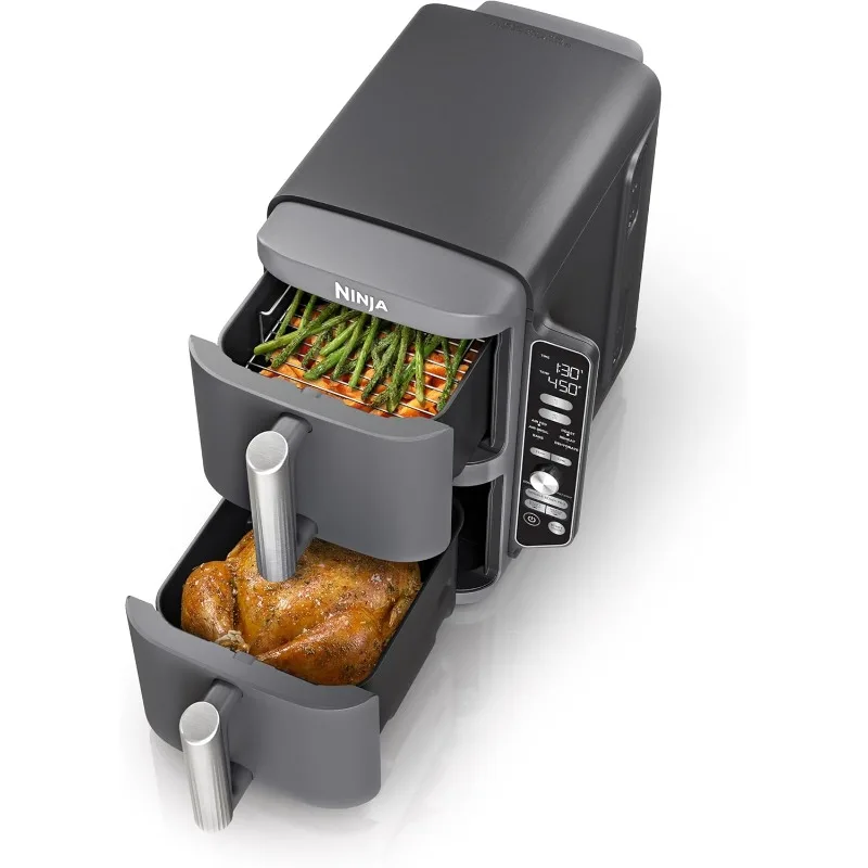 

Air Fryer, DoubleStack Technology Cooks 4 Foods at Once, Compact Design, 10 QT, 6-in-1, Smart Finish & Match Cook, Air Fry