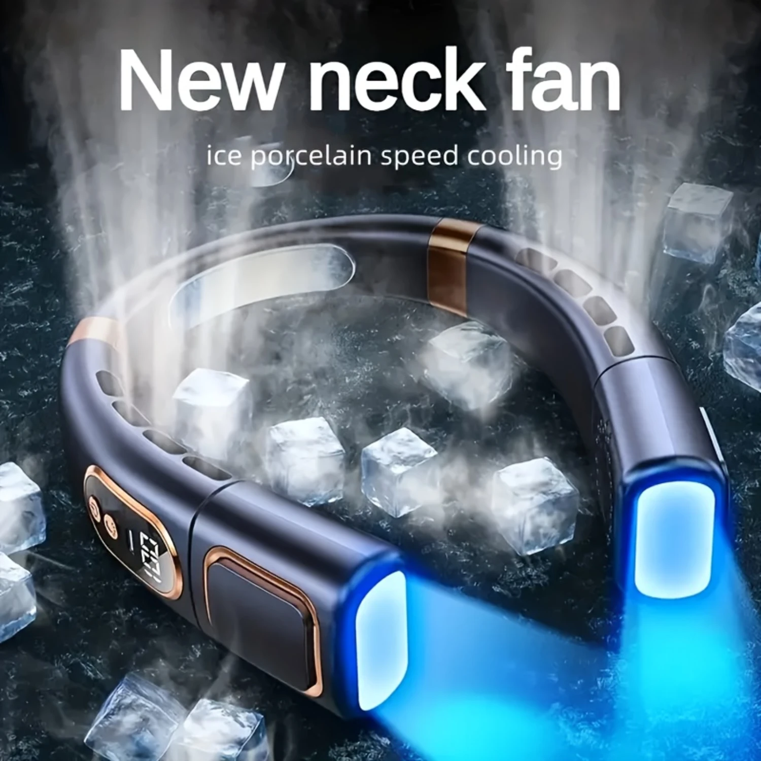 1pc, Summer Must-have Wearable Personal Portable Hanging Neck Fan, USB Charging 5-speed Adjustable - Digital Display Battery Cap