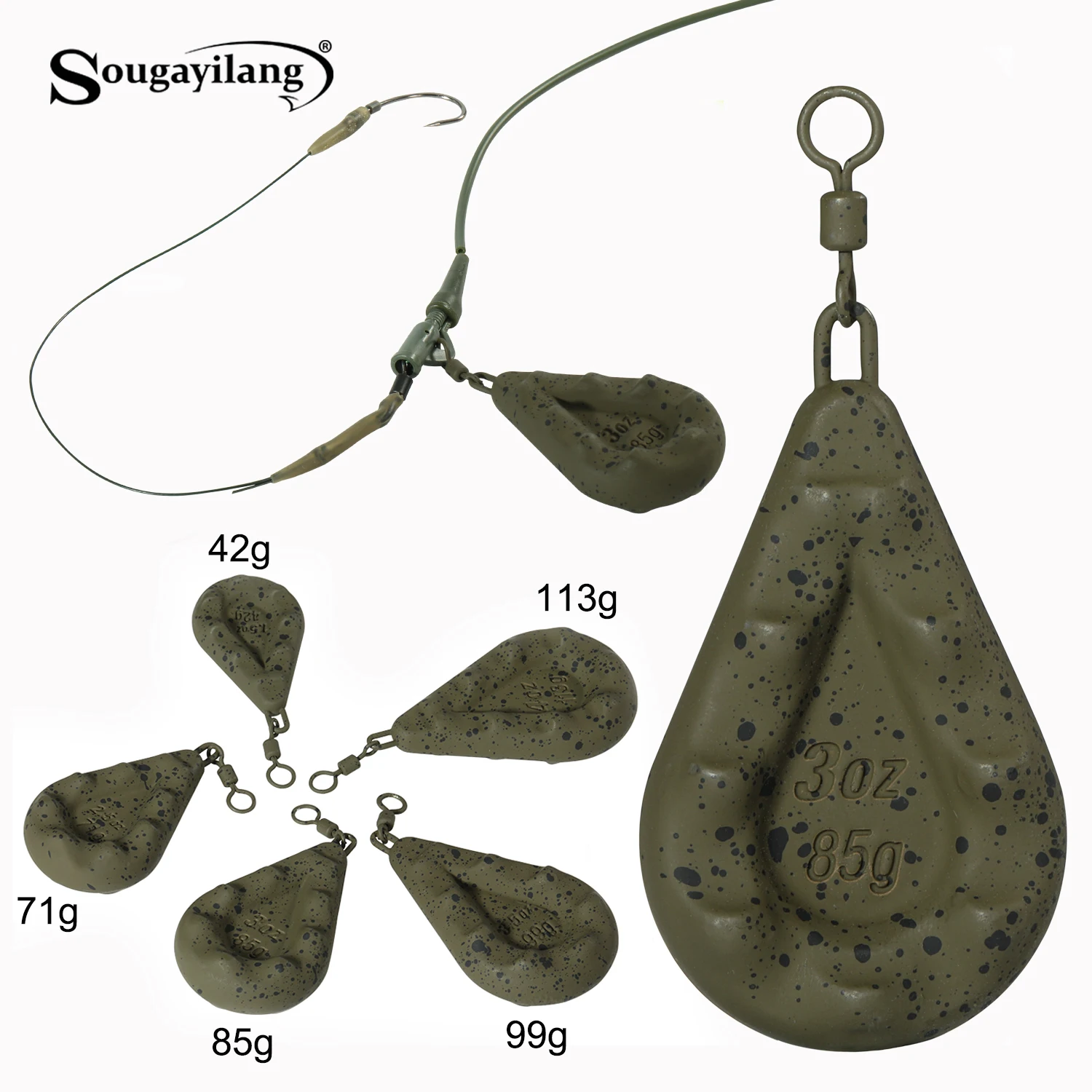 Sougayilang 5 Stück Karpfenangelgewichte, 5 Größen, 42 g–113 g, 360 °   Schwenkbare Bleigewichte für Fluss-/Seefischerei Karpfenangel-Zubehör