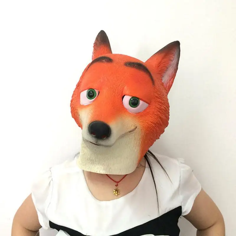 Máscara de Zootopia Nick de Disney, tocado, bonito juguete de dibujos animados, máscara de látex divertida, accesorios de transmisión en vivo, disfraz de juego de rol de Halloween