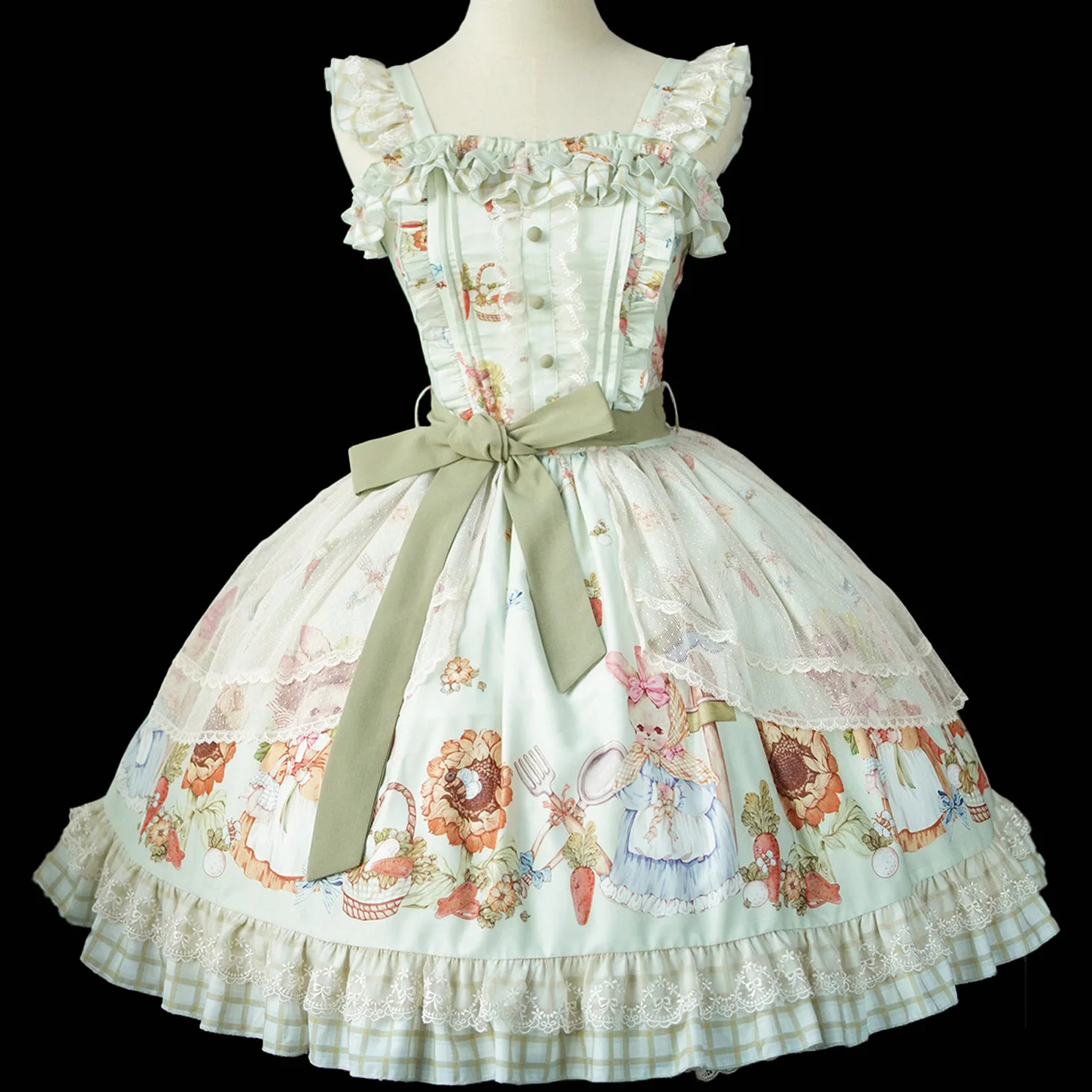 

Classic Casual Lolita JSK Dress Sweet Printed Short Summer Party Dress ~ Rabbit Harvest Season