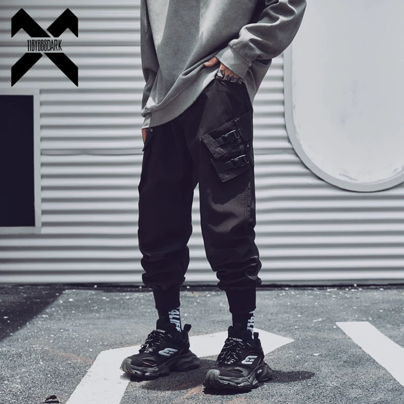 2024 Tactical Pants Men Fashion Multi Pocket Functional Trousers Elastic Waist Hip Hop Streetwear Pants Black