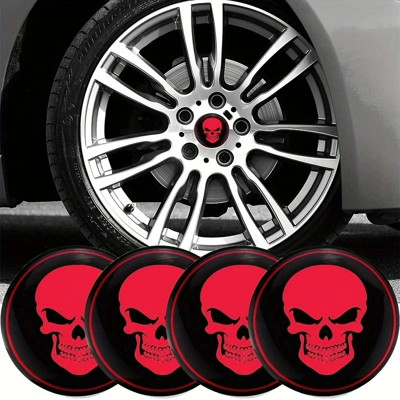 4Pcs 56mm Skeleton Skull Badge Car Wheel Center Hub Caps Emblem Stickers For KIA Honda Audi BMW Chevrolet Infiniti Jaguar Toyota