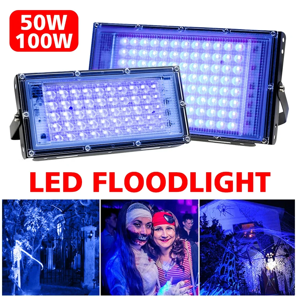 100W 50W LED UV Floodlight Stage Blacklight Ultraviolet Lamp Flood Effect Light for Halloween Dance DJ Disco Party Bar 220V