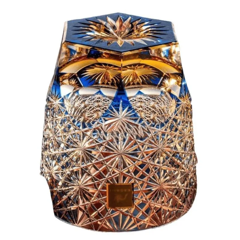 Edo Cut Off Blue Daisy Cup High Beauty Handmade Sake Cup High Borosilicate Glass Whiskey Cup