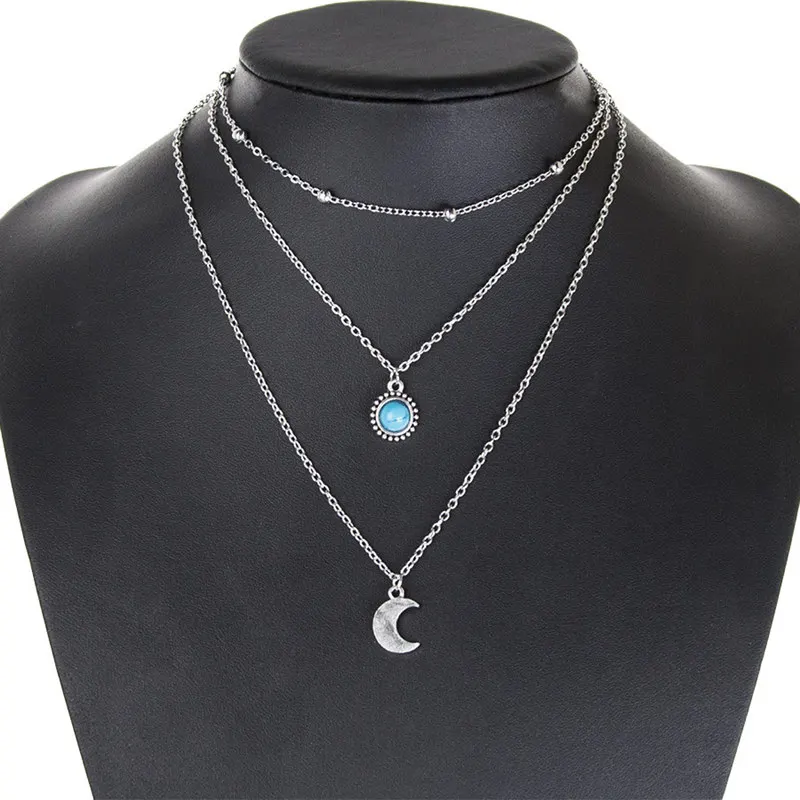 2026 New Fashion Moon Three-layer Multi-layer Necklace Female Jewelry Wholesale Summer Gifts Bohemian Pop Jewelry