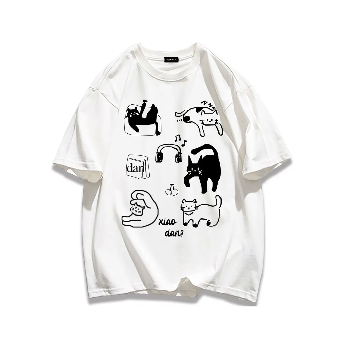 

Fashionable American Y2k Retro Cartoon Cat Printed T-shirt Men and Women Summer Versatile Ins Trendy Brand T-shirt Tops