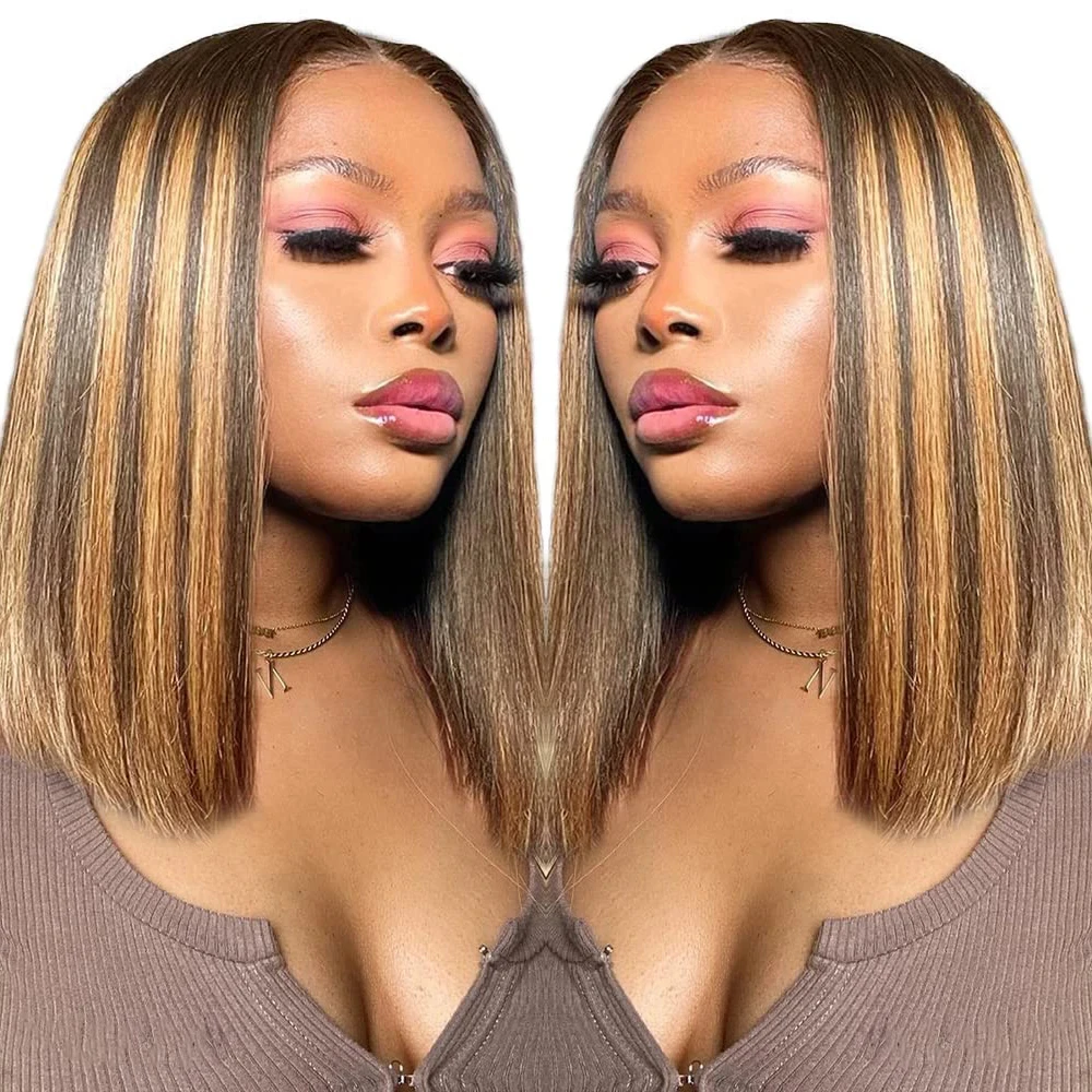 

Highlight Wear And Go Glueless Wig Human Hair Straight Ombre Bob Wig Human Hair For Women 6x4 Lace Closure Wigs Human Hair