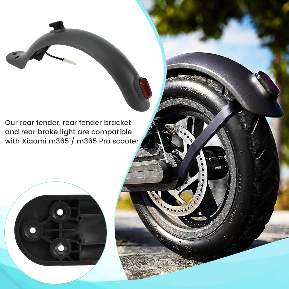 Scooter Rear Fender Kit with Rear Mudguard Bracket and Brake Lamp Scooter Replacement Accessories Fits M365/M365 Pro Scooter