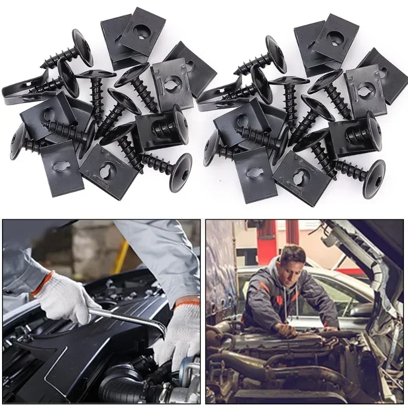 KJOY 100/50/10pcs U-Type Metal Clips with Screws for Car and Motorcycle Anti-Rust Tapping Fastener Assortment Set amagi image 3