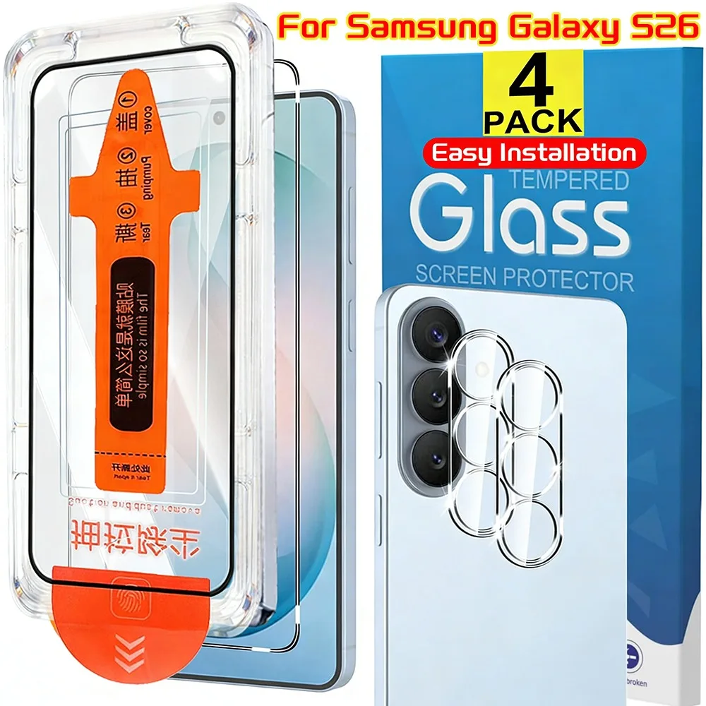 

Защитное стекло 4-в-1 для Samsung Galaxy S26 Plus Ultra с комплектом для легкой установки, закаленное стекло 9H для экрана и защита для камеры
