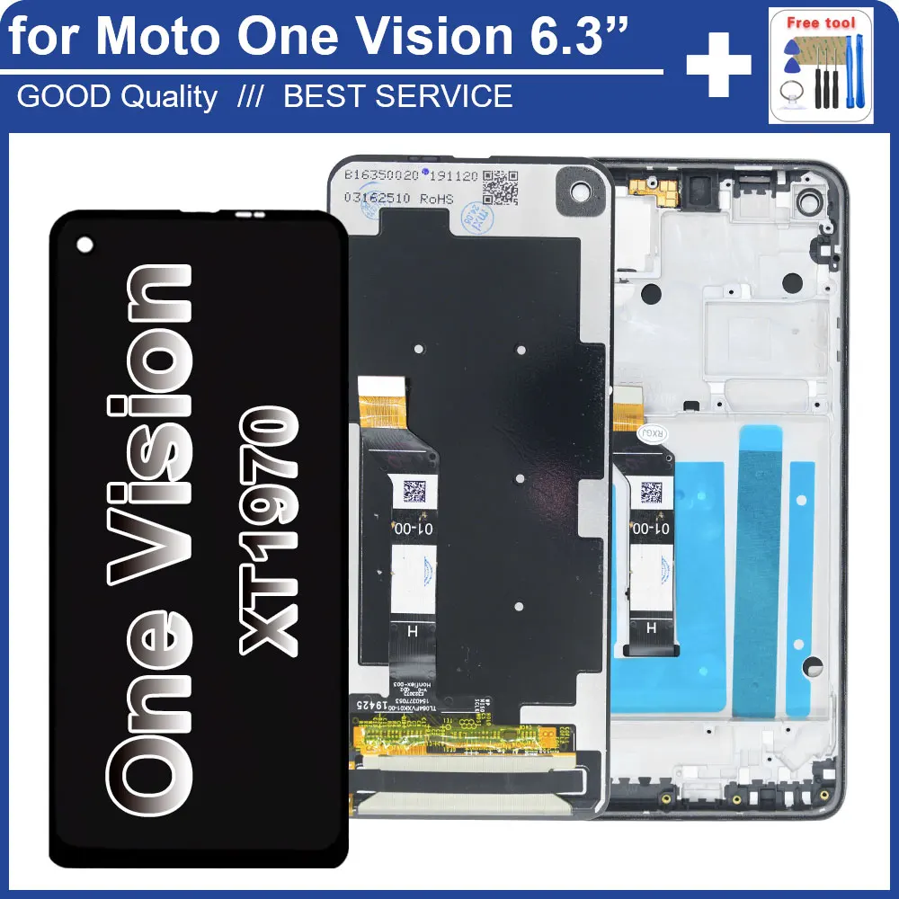 

6.3'' for Motorola Moto One Vision XT1970 LCD Display Touch Screen Digitizer for Moto One Vision LCD Replacement With Frame