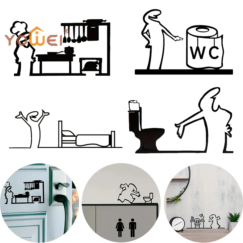 La Linea Minimalist Line Art Sticker Bedroom Kitchen Bathroom Door Stickers Cartoon Character Design Home Decoration Sign