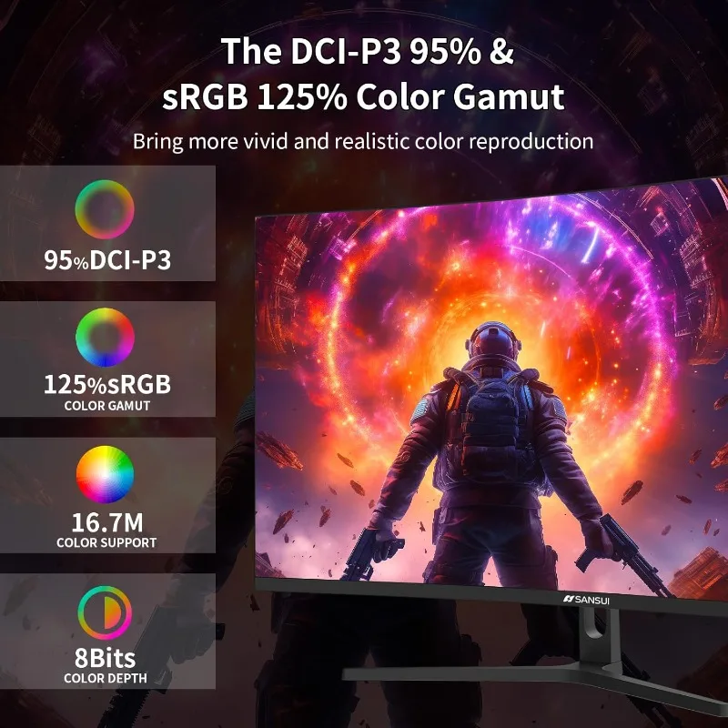 Monitor de jogos curvo de 32 polegadas WQHD 2560 x 1440 180 Hz curvado 1500R -1ms (OD), HDR, 300nits, sRGB 125%, DCI-P3 95%