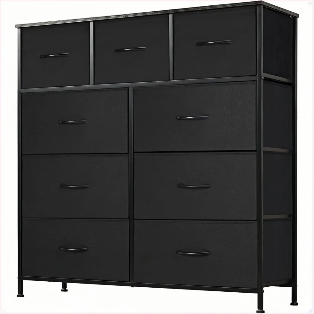 

Dresser for Bedroom, Storage Organizer with 9 Drawers, Chest of Drawers with Fabric Bins, Sturdy Metal Frame, Entryway, Black