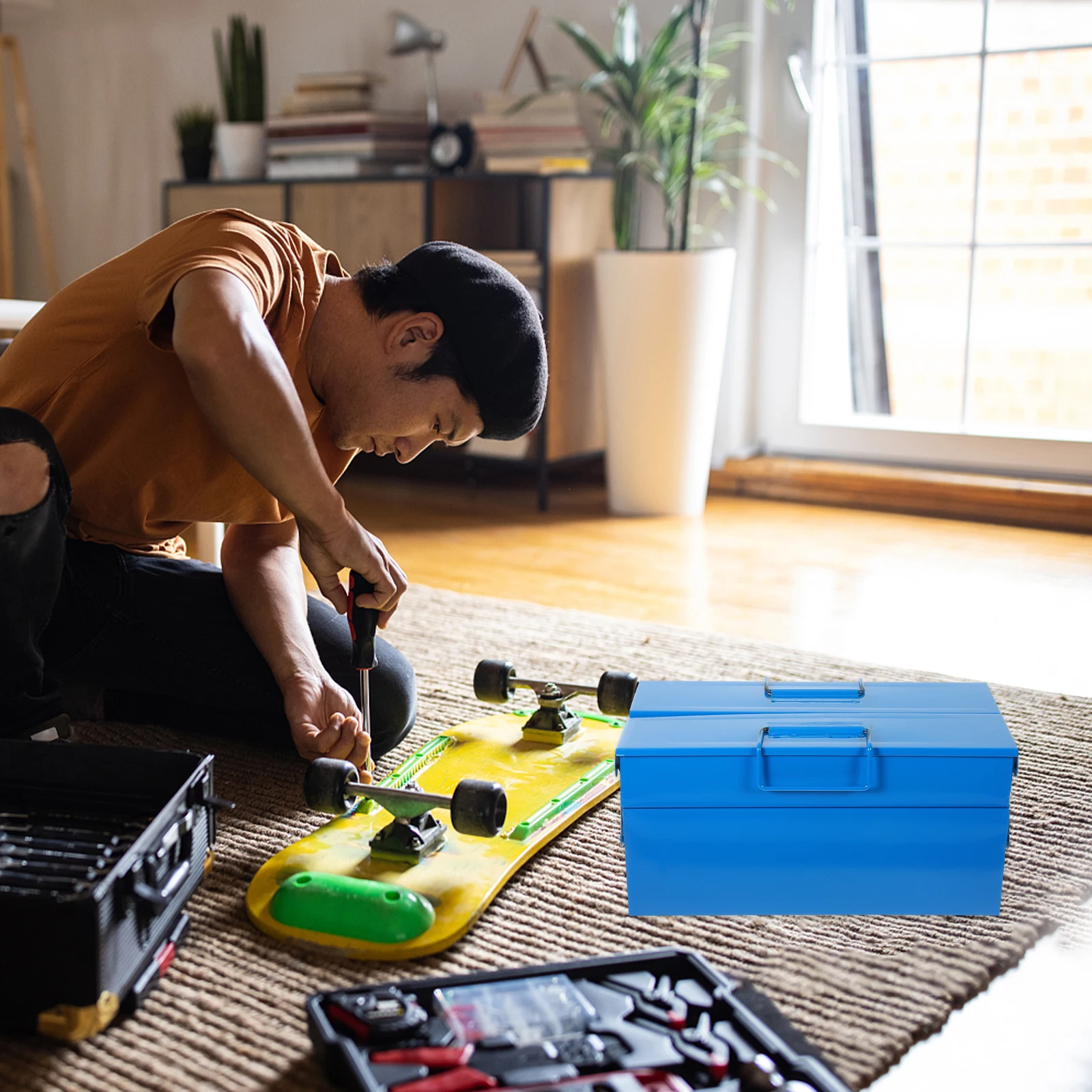 

Tools Storage Box Household Folding Box Large Capacity Double Layer Portable Tool Organizer Iron Storage Case Hardware Toolbox