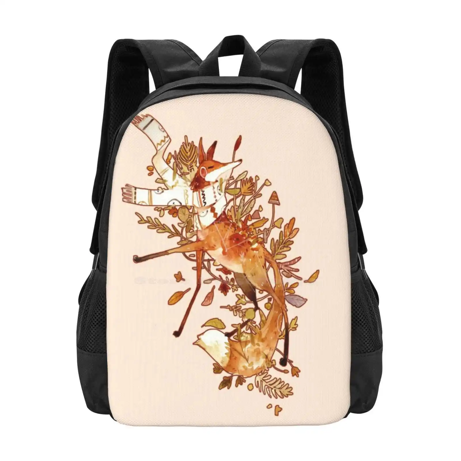 Autumn Fox Large Capacity School Backpack Laptop Bags Fall Autumn Leaves Leaf Orange Red Cold Wind Forest Foxes Animalia