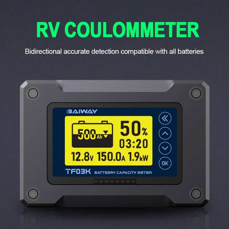 TF03K DC 8-120V 50A/100A/350A/500A Tester pojemności baterii napięcie prądu wyświetlacz Coulomb licznik dla samochodów elektrycznych samochodów