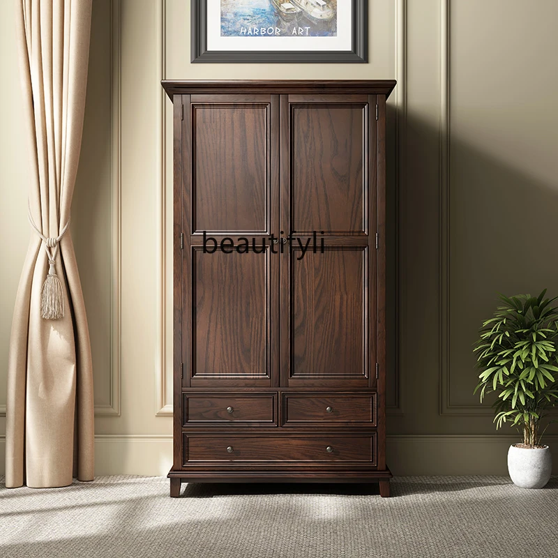 

American country solid wood double door wardrobe ash wood two door wardrobe with top cabinet solid wood walnut furniture