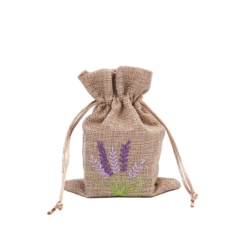 5pcs 10X14cm Embroidery Printed Lavender Imitation Hemp Bag Wedding Party Small Gift Packaging Bag Home Decoration Ornaments