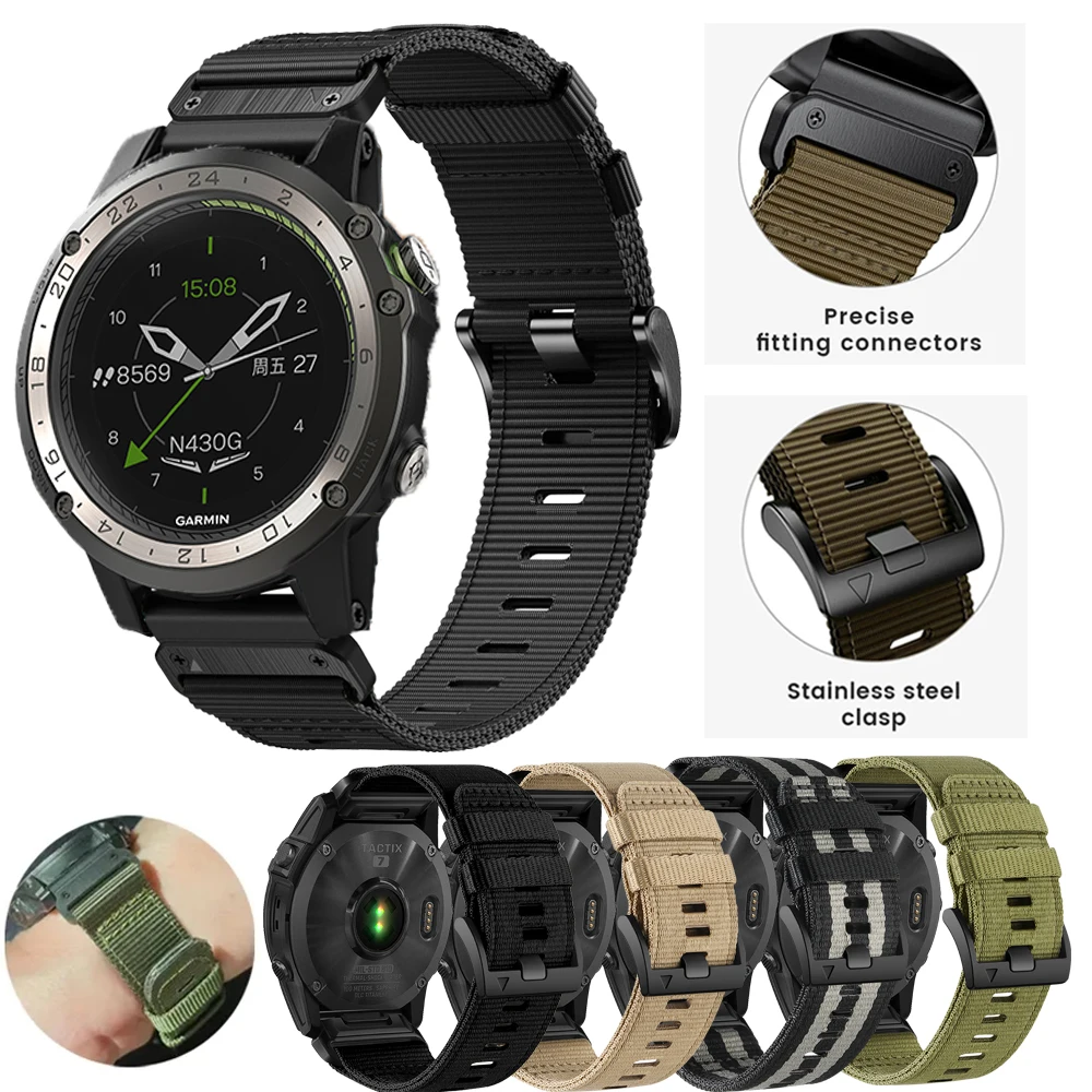 

Ремешок нейлоновый для Garmin Fenix 7 7X 6 6X Pro 5X Plus Instinct 2X, браслет для смарт-часов Garmin, Аксессуары для браслета, 22 26 мм