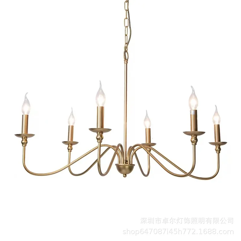 Modern Simple American Iron Chandelier Light Personality Living Room Kitchen Dining Room Lamp Bedroom Study Candle Lighting