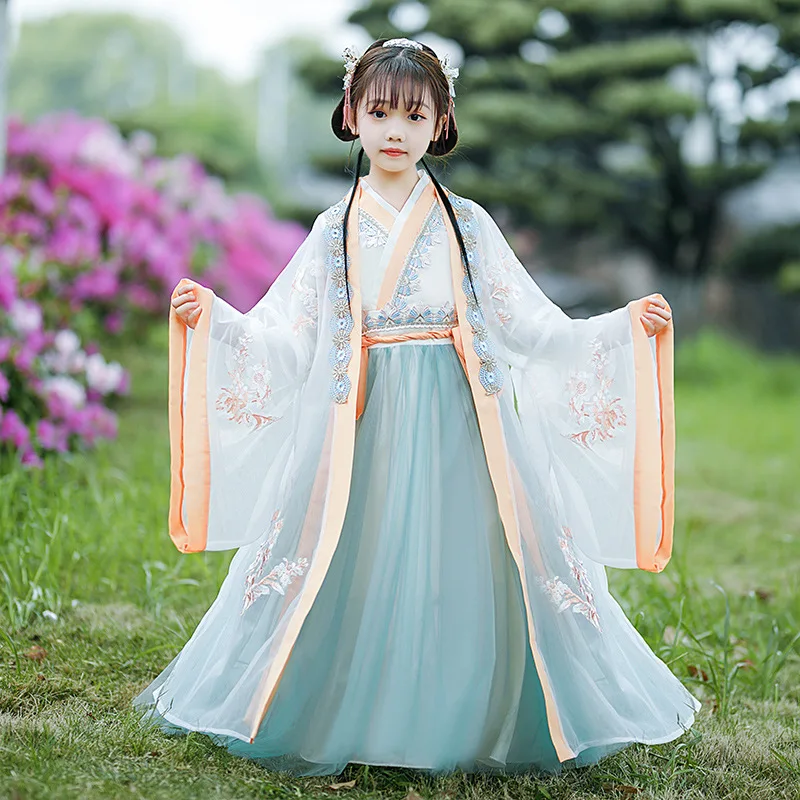 Ancient Kids Traditional Hanfu Dresses Chinese Outfit Girls Costume Folk Dance Performance Cloths Children Birthday Party Dress