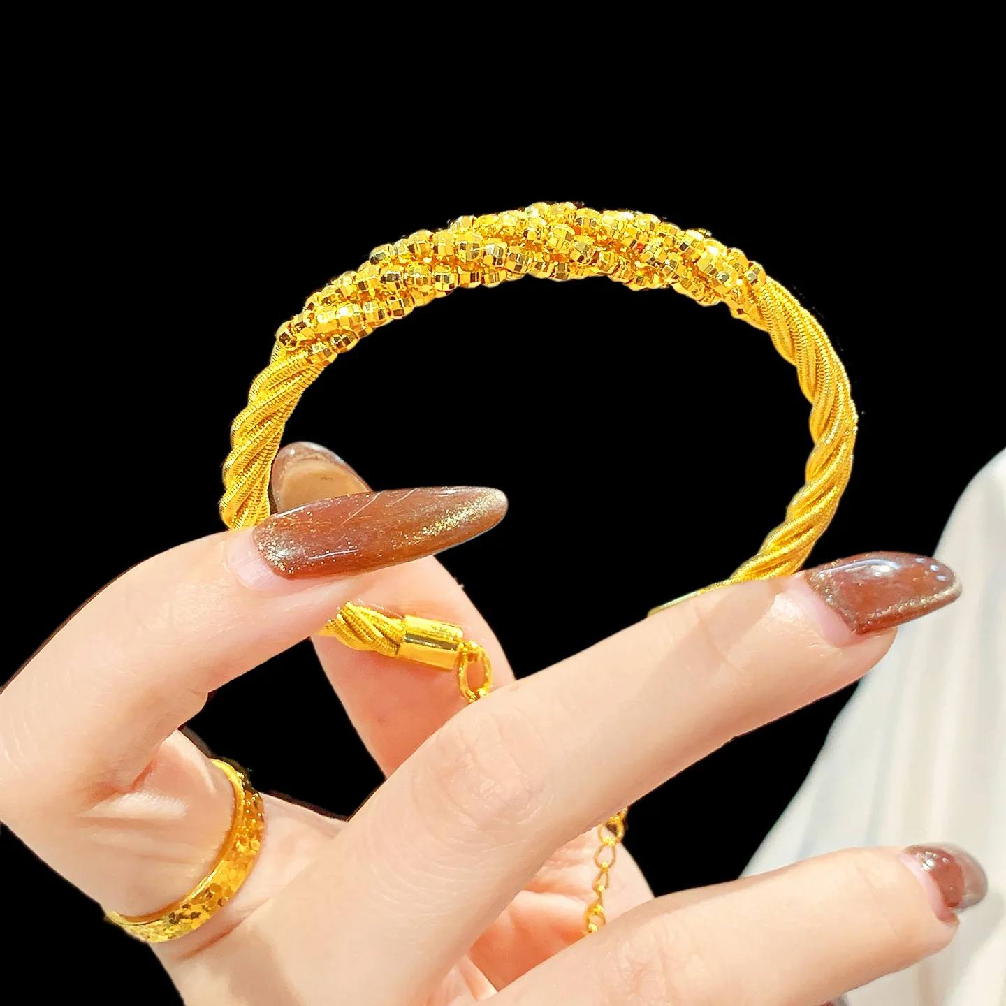

Luxurious 9999 24K real gold new Chinese style brushed twist baby's breath bracelet for women, high-end niche jewelry