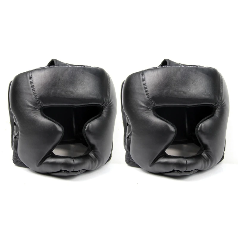 2X Black Good Headgear Head Guard Training Helmet Kick Boxing Protection Gear