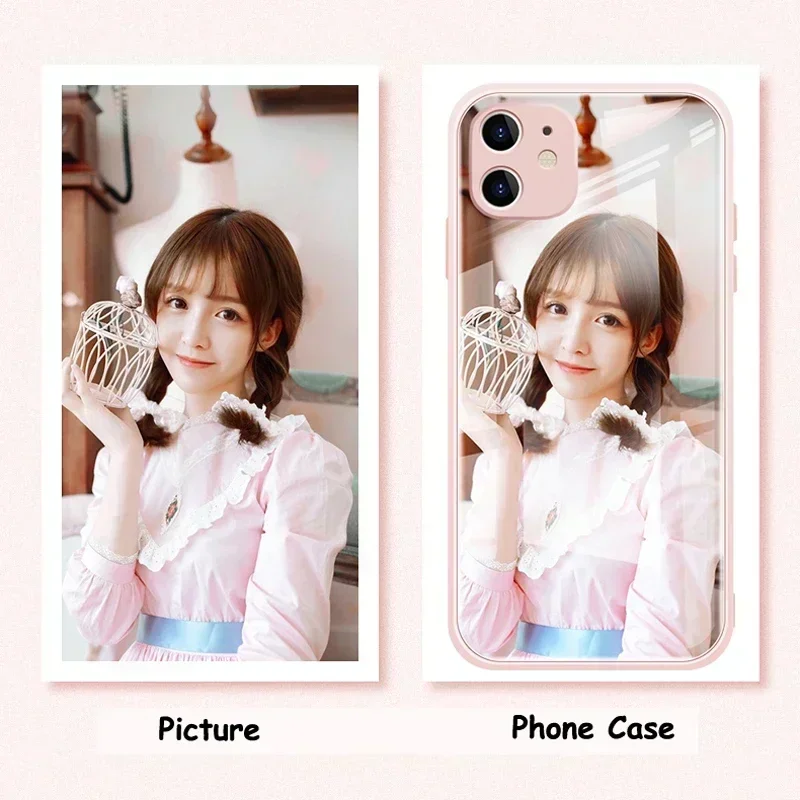 Etui z hartowanego szkła z własnym zdjęciem na iPhone 17 Air 16 15 14 13 12 Pro Max Mini 11 XR SE XS 8 Plus, unikalny bumper, obudowa DIY — zdjęcie produktu 3