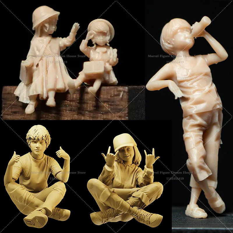 1/64 1/43 1/35 Scale Miniature Scene Dolls Un-panited White Figure Mini Model Childlike Innocence And Fun Close Sisters Friends